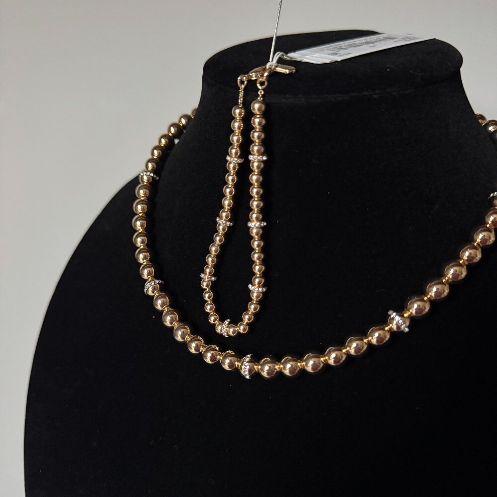 NWT Ralph Lauren Gold-Tone Beaded Crystal Flex Line Necklace and Bracelet SET